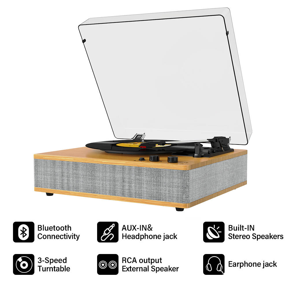 TE-3008 New Arrival Fashionable Dust Cover Bluetooth Transmitter Gramophone Phonograph Turntable Lp Vinyl Record Player Speakers