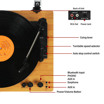 TE-3008 New Arrival Fashionable Dust Cover Bluetooth Transmitter Gramophone Phonograph Turntable Lp Vinyl Record Player Speakers