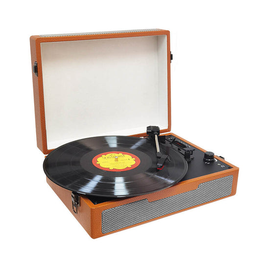 TE-011 High end wooden best price portable suitcase outdoor wireless bluetooth usb fm radio retro vinyl turntable record player