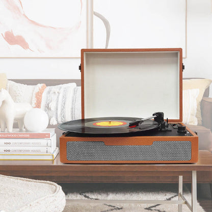 TE-011 High end wooden best price portable suitcase outdoor wireless bluetooth usb fm radio retro vinyl turntable record player