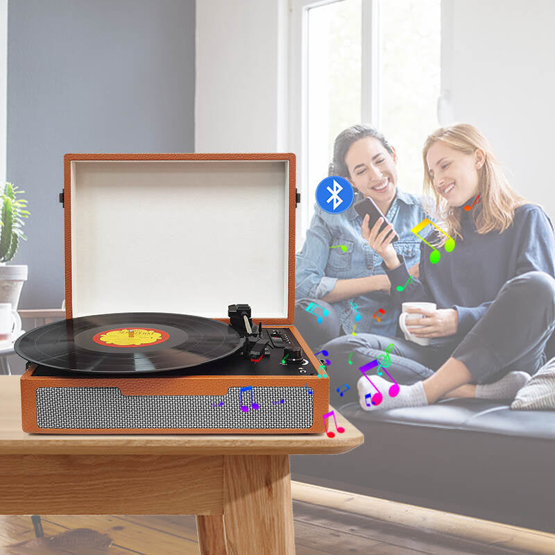TE-011 High end wooden best price portable suitcase outdoor wireless bluetooth usb fm radio retro vinyl turntable record player