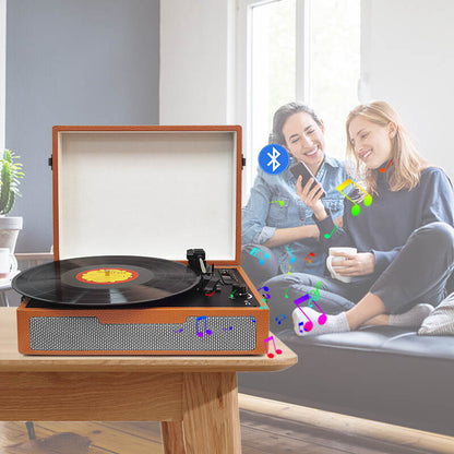 TE-011 High end wooden best price portable suitcase outdoor wireless bluetooth usb fm radio retro vinyl turntable record player