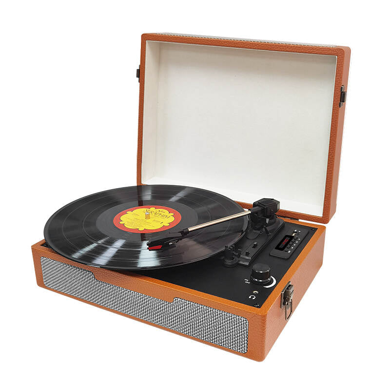 TE-011 High end wooden best price portable suitcase outdoor wireless bluetooth usb fm radio retro vinyl turntable record player