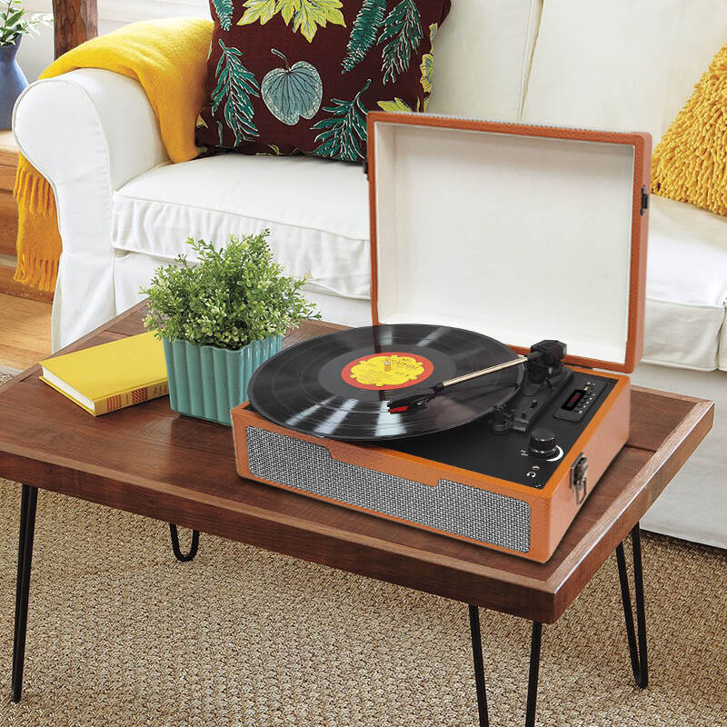 TE-011 High end wooden best price portable suitcase outdoor wireless bluetooth usb fm radio retro vinyl turntable record player