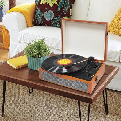 TE-011 High end wooden best price portable suitcase outdoor wireless bluetooth usb fm radio retro vinyl turntable record player