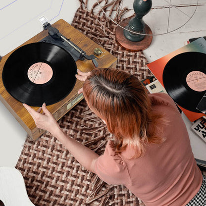 TE-2019 High end wooden 3 speed retro vertical vinyl turntable record player