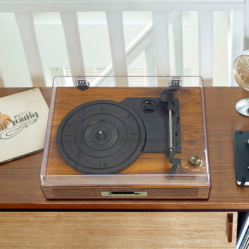 TE-2019 High end wooden 3 speed retro vertical vinyl turntable record player