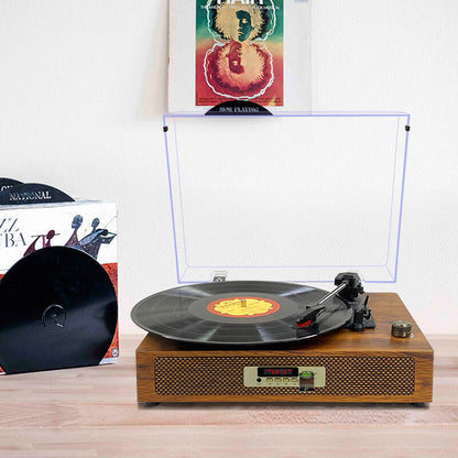 TE-2019 High end wooden 3 speed retro vertical vinyl turntable record player