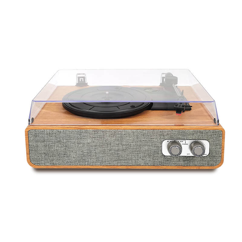 TE-2018 Portable suitcase loud hifi sound super bass bluetooth wooden retro turntable record player
