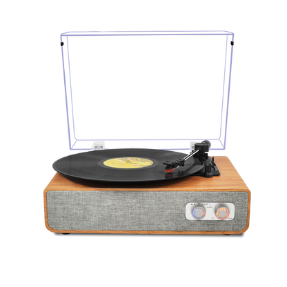TE-2018 Portable suitcase loud hifi sound super bass bluetooth wooden retro turntable record player