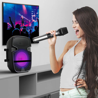BP-8011 Karaoke Audio Box Outdoor Subwoofer Speakers Chargeable Microphone LED Light with Speaker Party Bluetooth Speaker