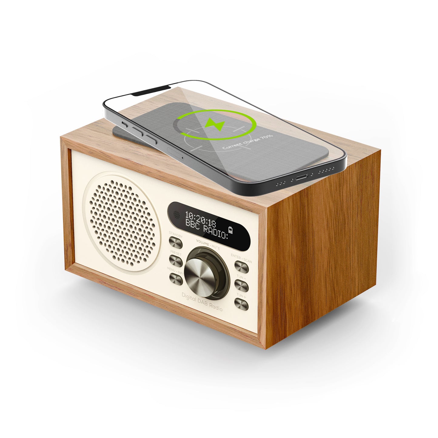 DAB Plus/FM Digital Radio Office DAB Wireless Speaker, Headphone Jack, Favourite Memory, Double Alarm Radio, USB Charging