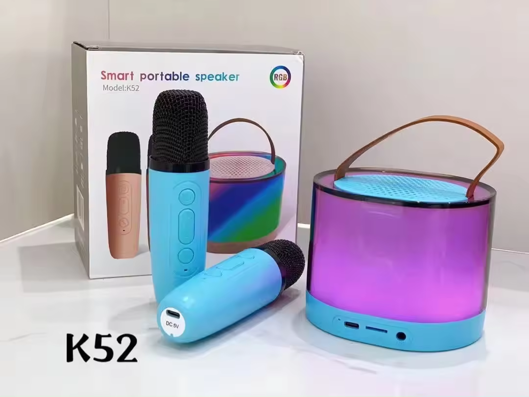 Hot Sale Mini Portable Bluetooth Karaoke Speaker with Wireless Microphone and Colorful Lights for Kids Adults Metal Active