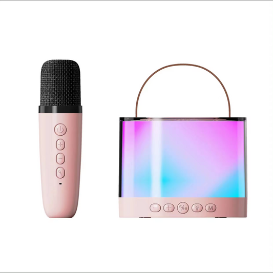 Hot Sale Mini Portable Bluetooth Karaoke Speaker with Wireless Microphone and Colorful Lights for Kids Adults Metal Active