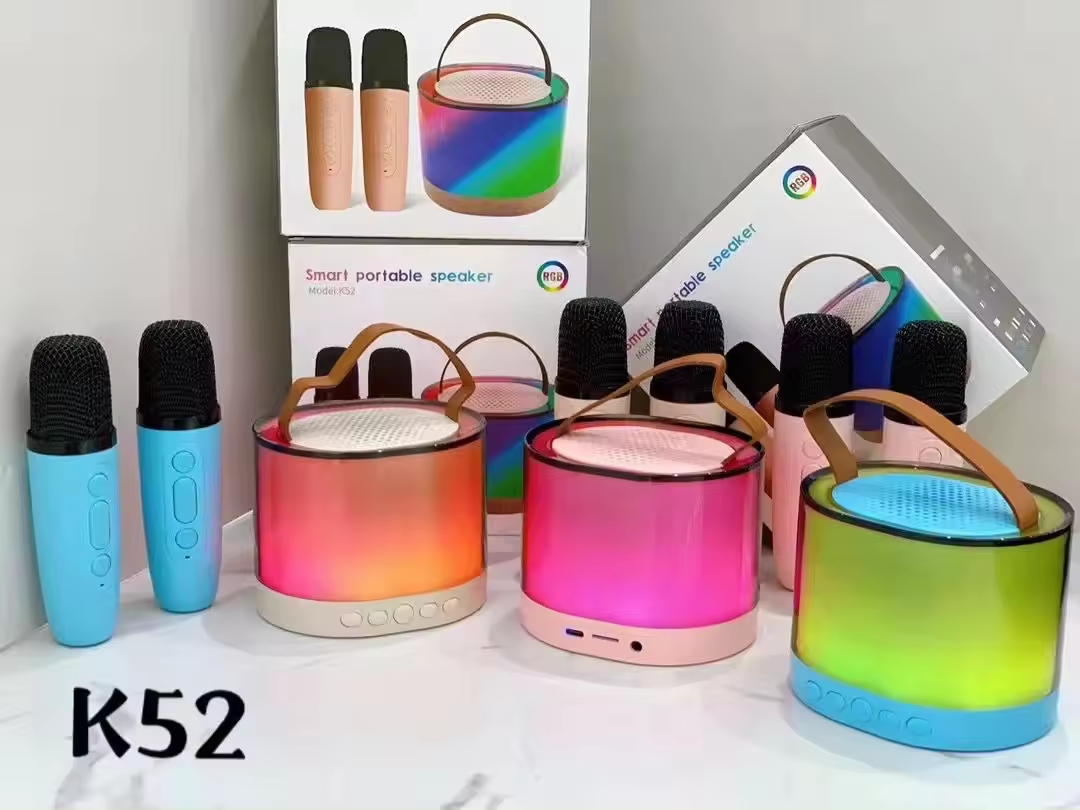 Hot Sale Mini Portable Bluetooth Karaoke Speaker with Wireless Microphone and Colorful Lights for Kids Adults Metal Active