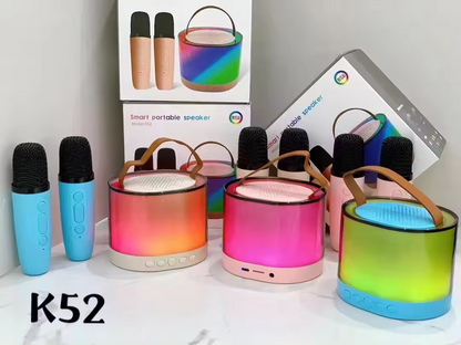 Hot Sale Mini Portable Bluetooth Karaoke Speaker with Wireless Microphone and Colorful Lights for Kids Adults Metal Active