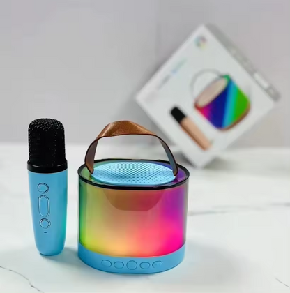 Hot Sale Mini Portable Bluetooth Karaoke Speaker with Wireless Microphone and Colorful Lights for Kids Adults Metal Active