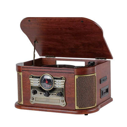 All in One Wooden USB SD Play and Recording CD Cassette AM FM Radio Gramofono Music Box Belt Drive Turntable