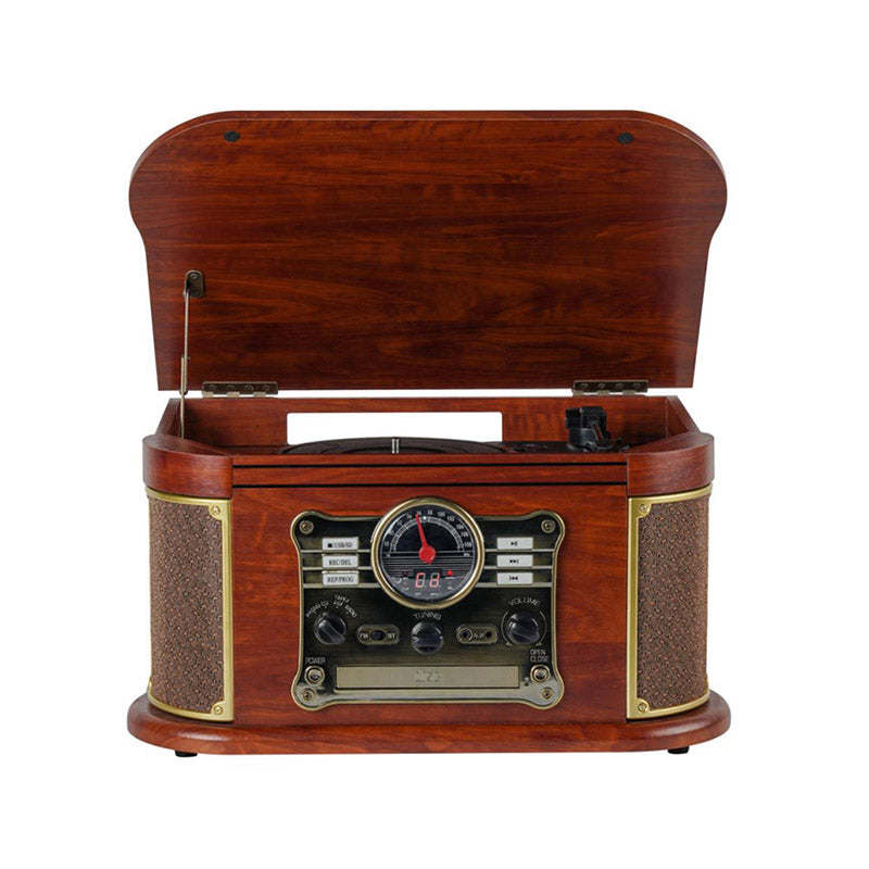 All in One Wooden USB SD Play and Recording CD Cassette AM FM Radio Gramofono Music Box Belt Drive Turntable