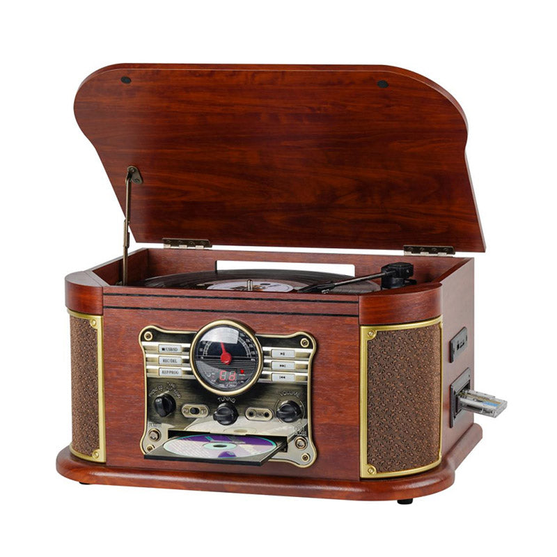 All in One Wooden USB SD Play and Recording CD Cassette AM FM Radio Gramofono Music Box Belt Drive Turntable