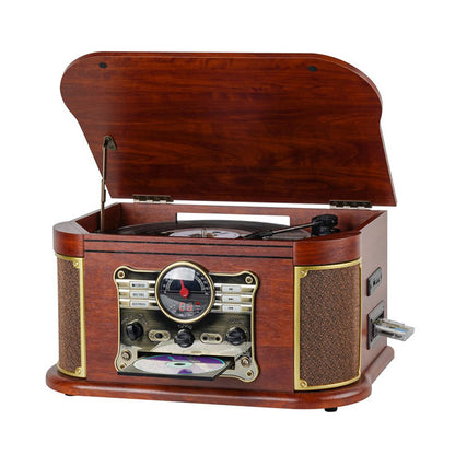All in One Wooden USB SD Play and Recording CD Cassette AM FM Radio Gramofono Music Box Belt Drive Turntable