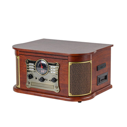 All in One Wooden USB SD Play and Recording CD Cassette AM FM Radio Gramofono Music Box Belt Drive Turntable