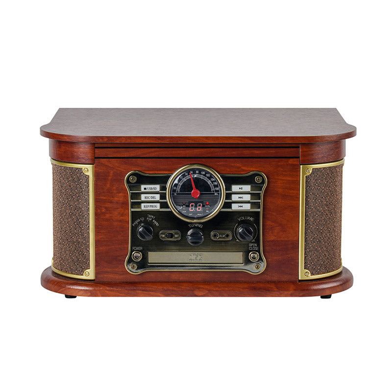 All in One Wooden USB SD Play and Recording CD Cassette AM FM Radio Gramofono Music Box Belt Drive Turntable