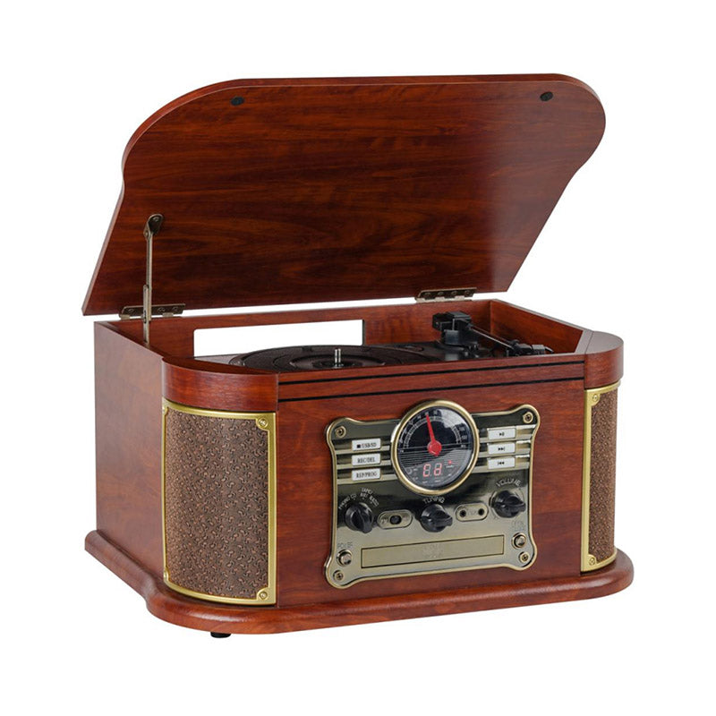 All in One Wooden USB SD Play and Recording CD Cassette AM FM Radio Gramofono Music Box Belt Drive Turntable
