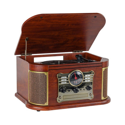 All in One Wooden USB SD Play and Recording CD Cassette AM FM Radio Gramofono Music Box Belt Drive Turntable