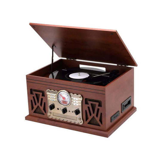 Wooden Vinyl Record Player Hifi Three-speed Phonograph Retro Turntable with Cassette Player