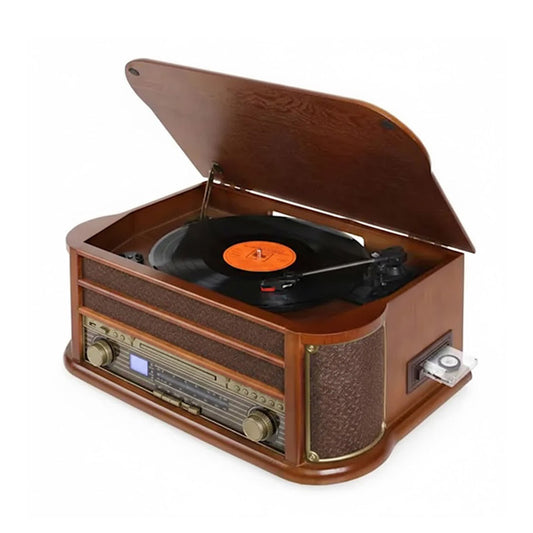 HiFi Stereo Speakers Vintage Classic Wooden Turntable Record Player Gramophone with DAB Radio