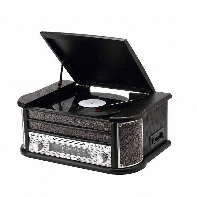 Wooden CD Play Pigtail Antenna DAB FM Radio Vinyl Turntables Player With Built-in 2x5W Speakers