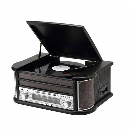 Wooden CD Play Pigtail Antenna DAB FM Radio Vinyl Turntables Player With Built-in 2x5W Speakers