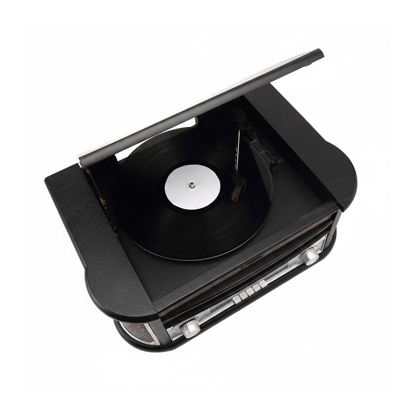 Wooden CD Play Pigtail Antenna DAB FM Radio Vinyl Turntables Player With Built-in 2x5W Speakers