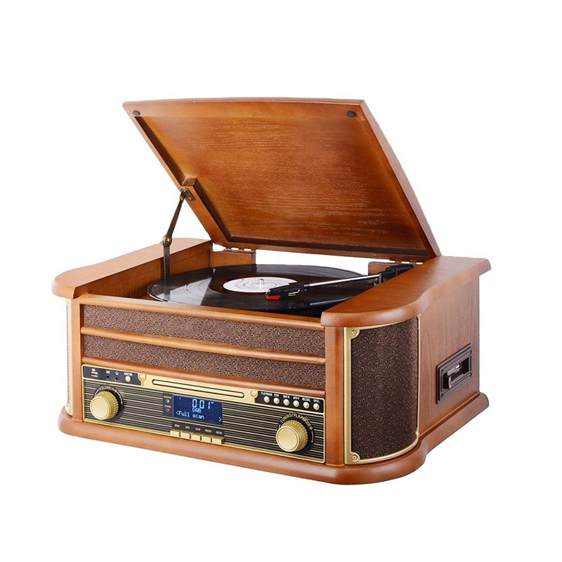 Wooden CD Play Pigtail Antenna DAB FM Radio Vinyl Turntables Player With Built-in 2x5W Speakers