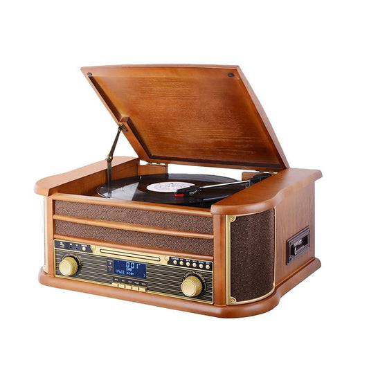 Wooden CD Play Pigtail Antenna DAB FM Radio Vinyl Turntables Player With Built-in 2x5W Speakers