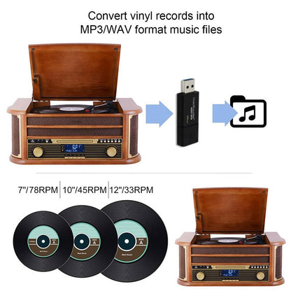 Wooden CD Play Pigtail Antenna DAB FM Radio Vinyl Turntables Player With Built-in 2x5W Speakers