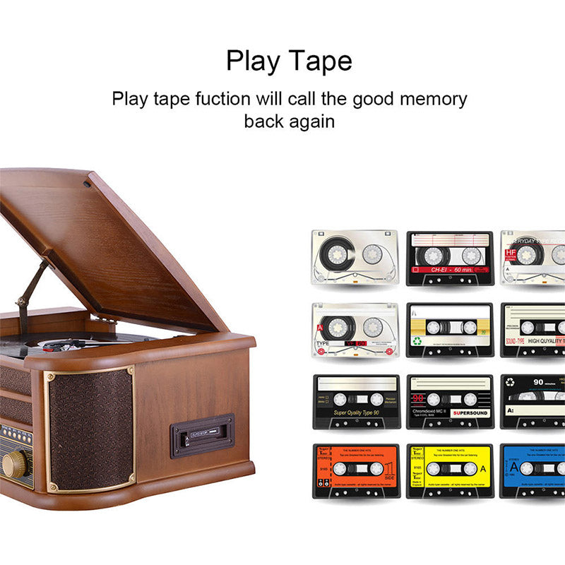 Wooden CD Play Pigtail Antenna DAB FM Radio Vinyl Turntables Player With Built-in 2x5W Speakers