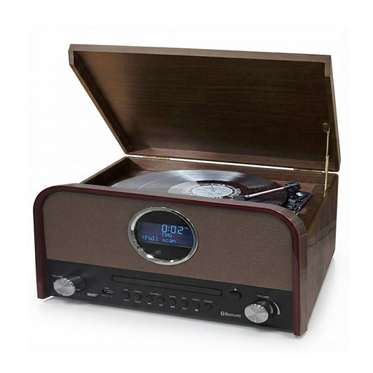 Record Player Vintage 3-Speed Wireless Gramophone Player Cassette Recorder FM Radio Vinyl Turntable Player