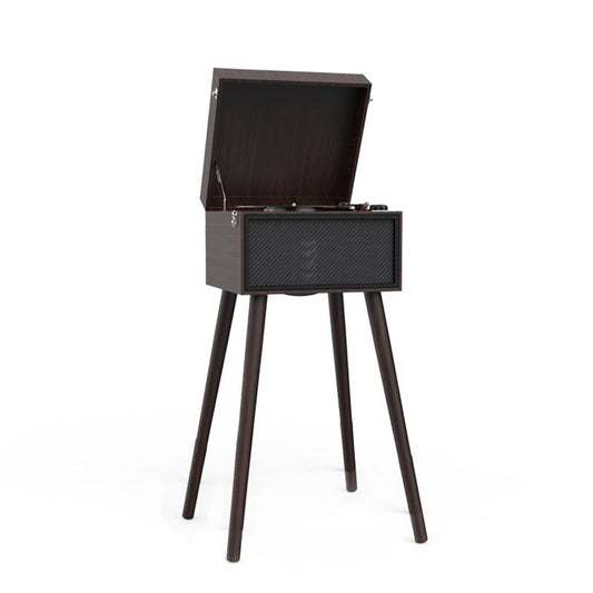 5-in-1 Turntable Music Entertainment Center with BT Wireless FM Radio USB Recorder Wood Stand with 3-Speed Turntable